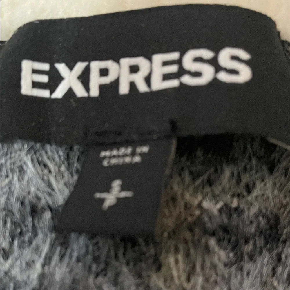 Express Black & White Zebra-Print Fuzzy Crewneck Sweater - Picture 2 of 6